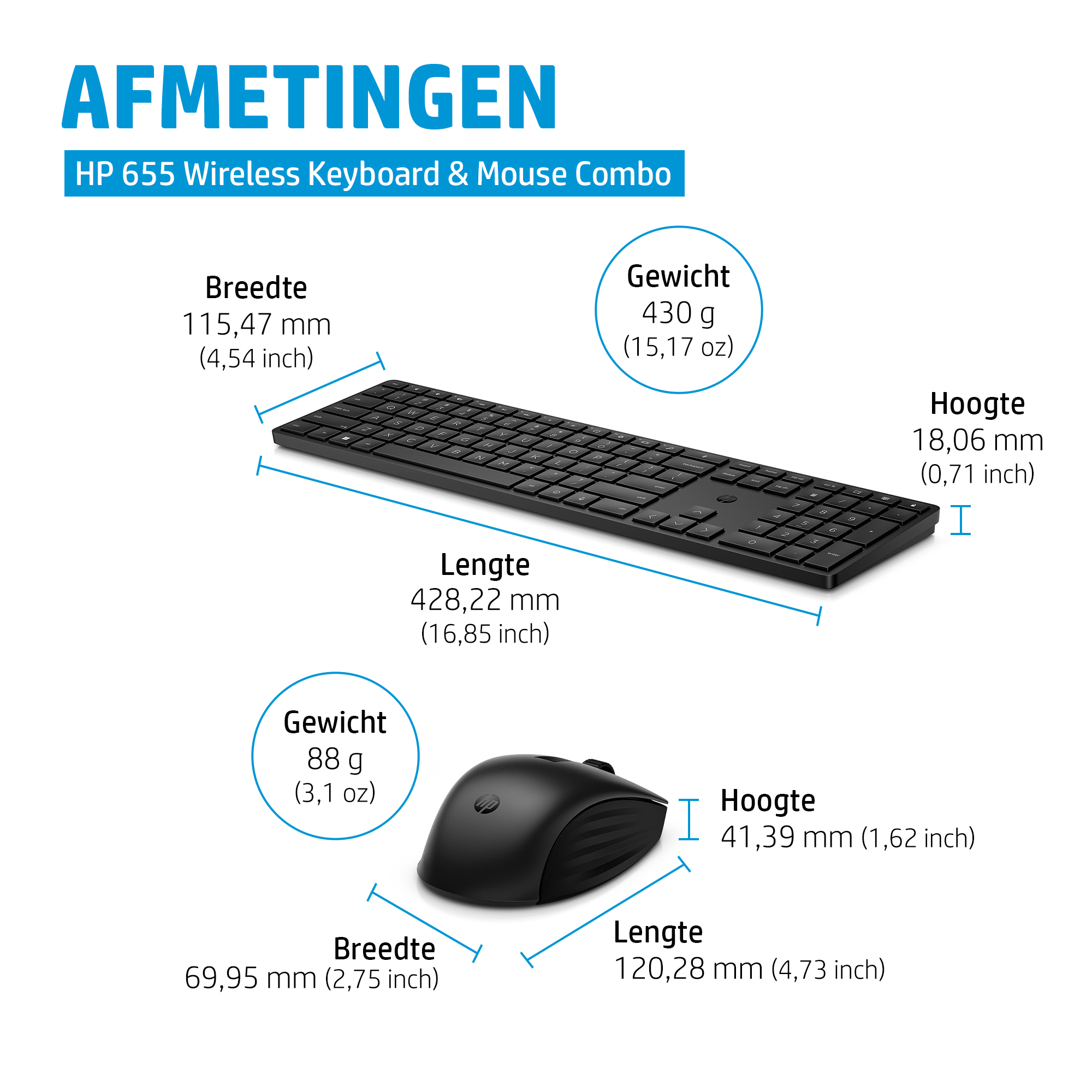 HP 655 draadloze toetsenbord- en muiscombinatie (zwart 10)