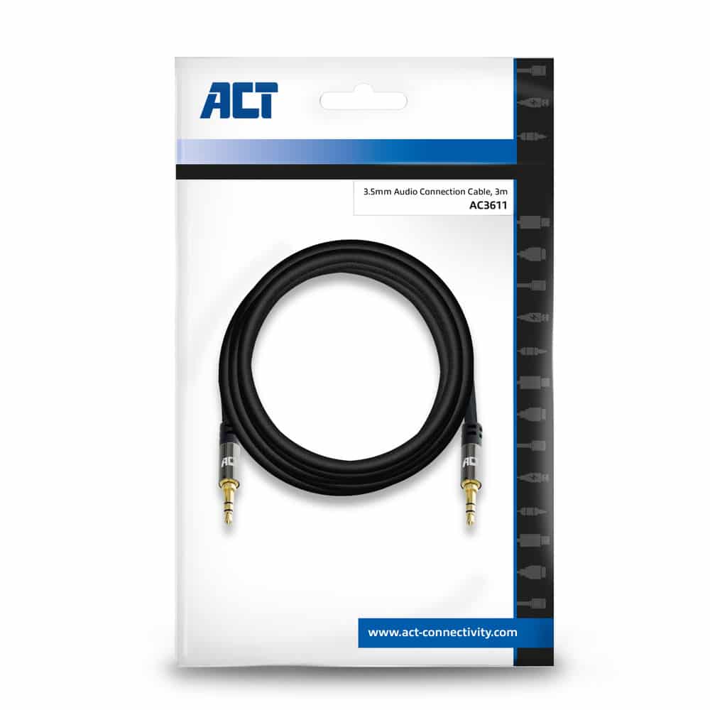 ACT 3 meter High Quality stereo audio aansluitkabel 3,5 mm stereo jack male - male - Afbeelding 2