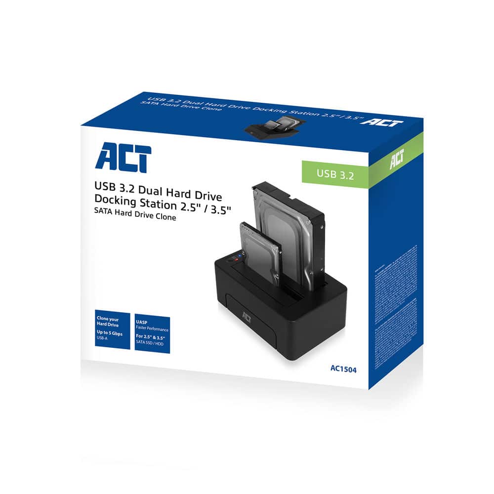 ACT 2,5" en 3,5" SATA dual HDD/SSD dockingstation, USB 3.2 Gen1 - Afbeelding 5