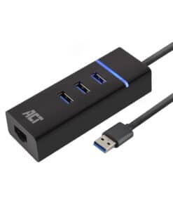 ACT USB hub 3.0, 3 poorts USB-A, Gigabit ethernet