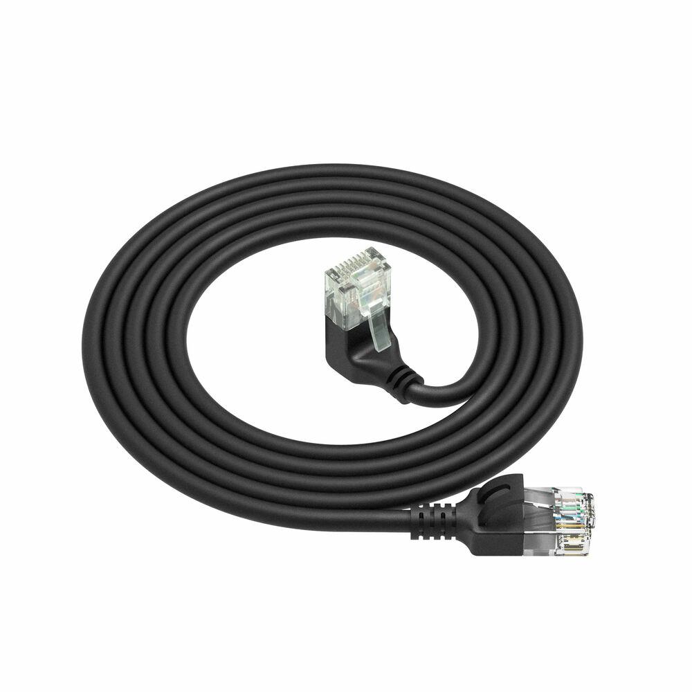 ACT Zwarte 5 meter U/UTP CAT6A LSZH slimline patchkabel met RJ45 connectoren, recht naar 90° haaks beneden - Afbeelding 2