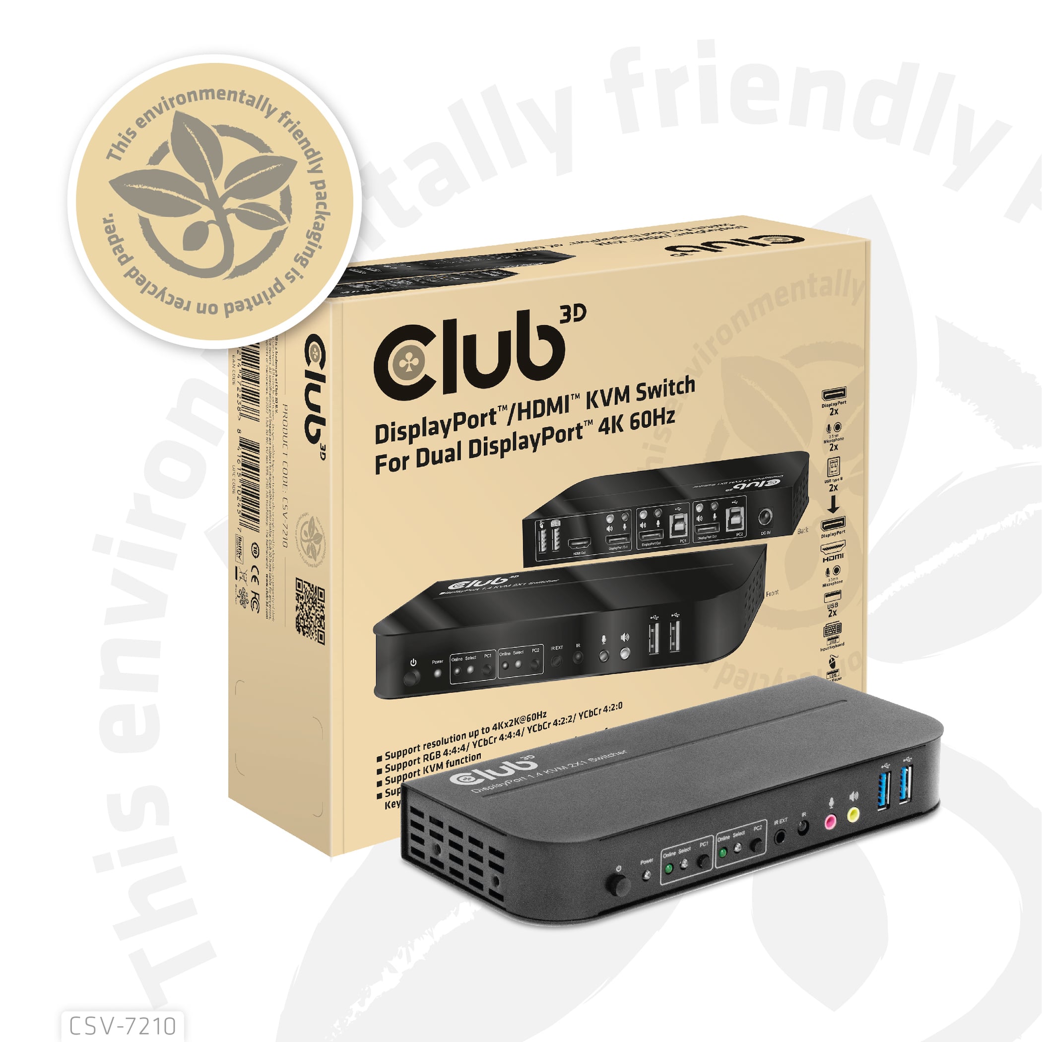 CLUB3D DisplayPort/HDMI KVM Switch For Dual DisplayPort 4K 60Hz - Afbeelding 2