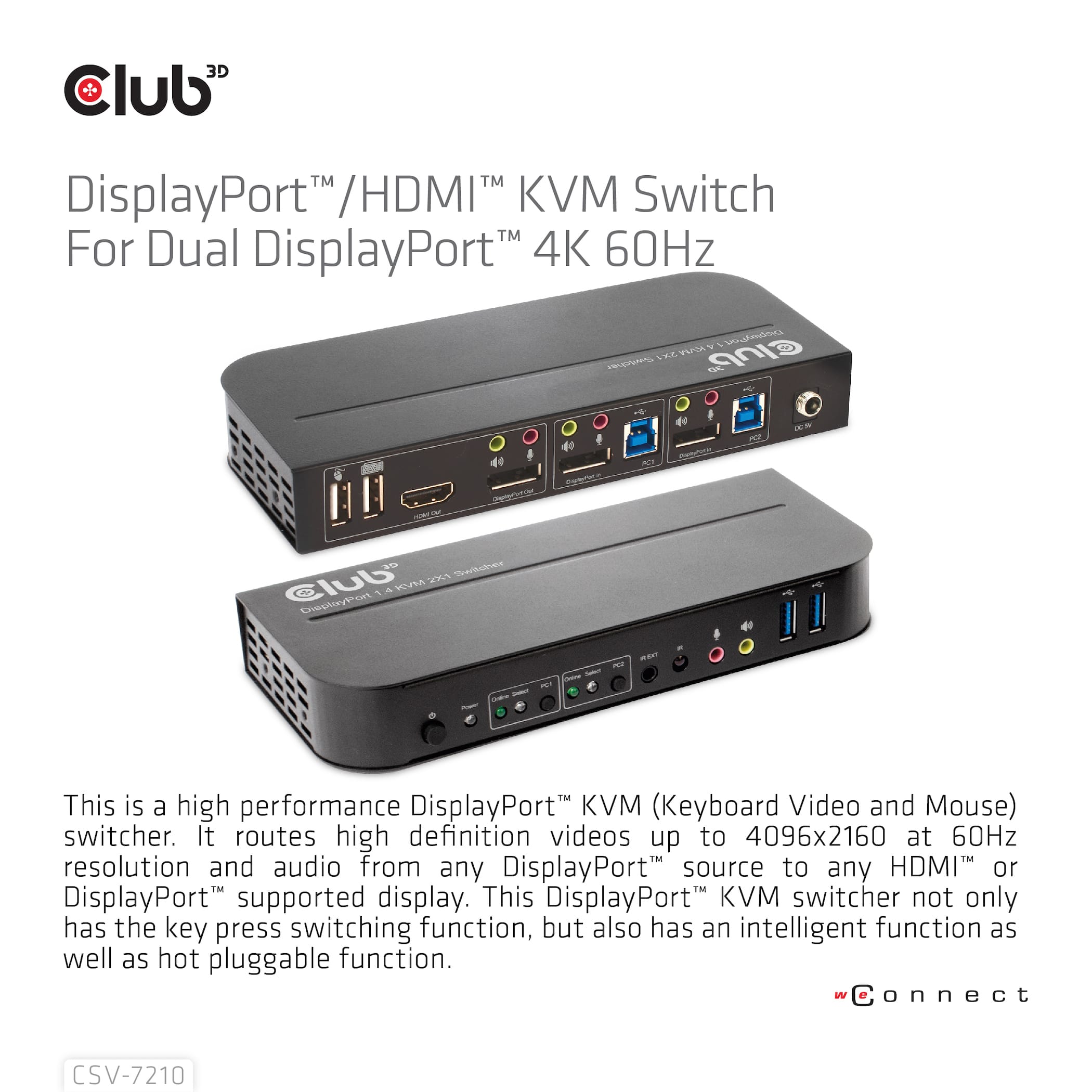CLUB3D DisplayPort/HDMI KVM Switch For Dual DisplayPort 4K 60Hz - Afbeelding 8