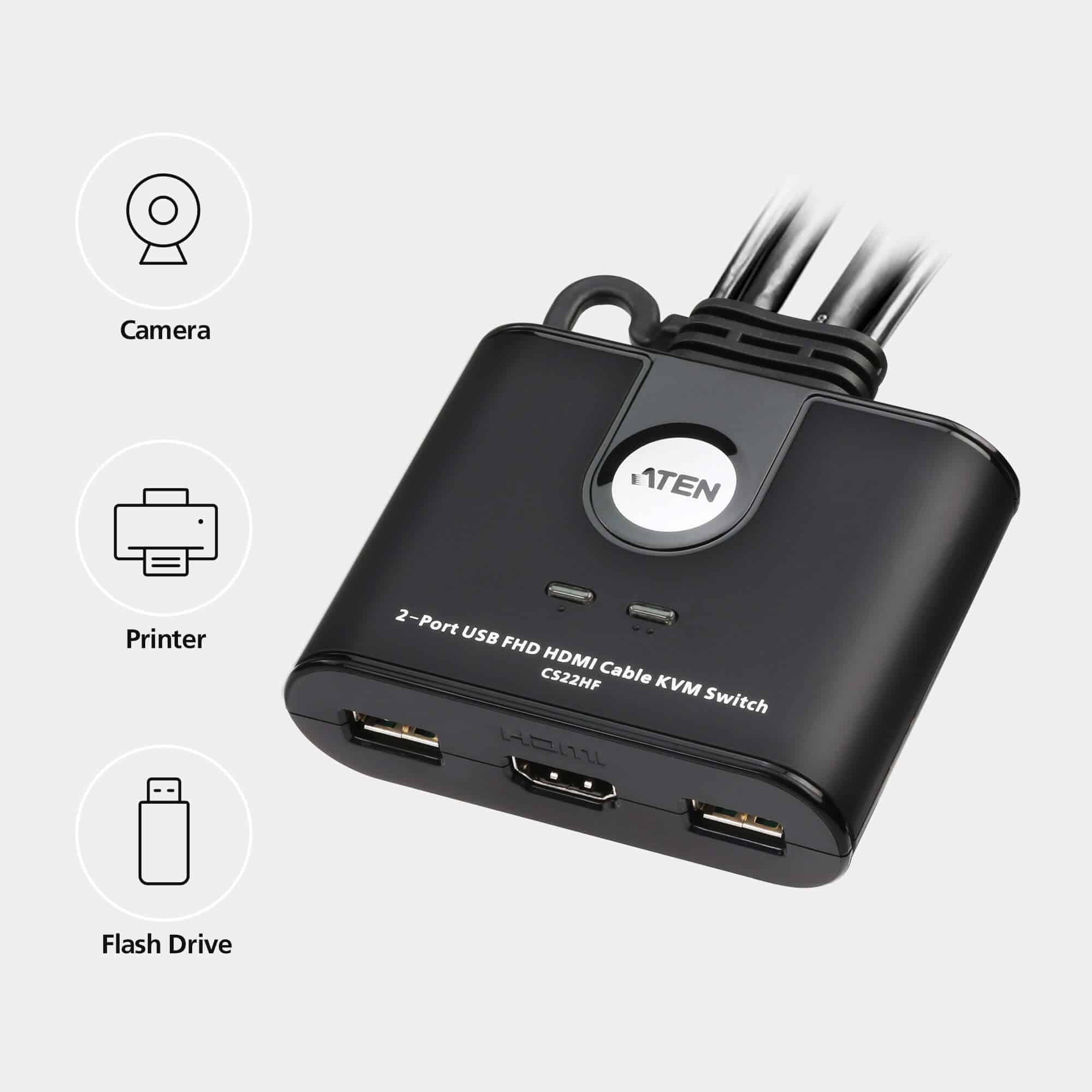ATEN 2-Port USB FHD HDMI-kabel KVM schakelaar - Afbeelding 2