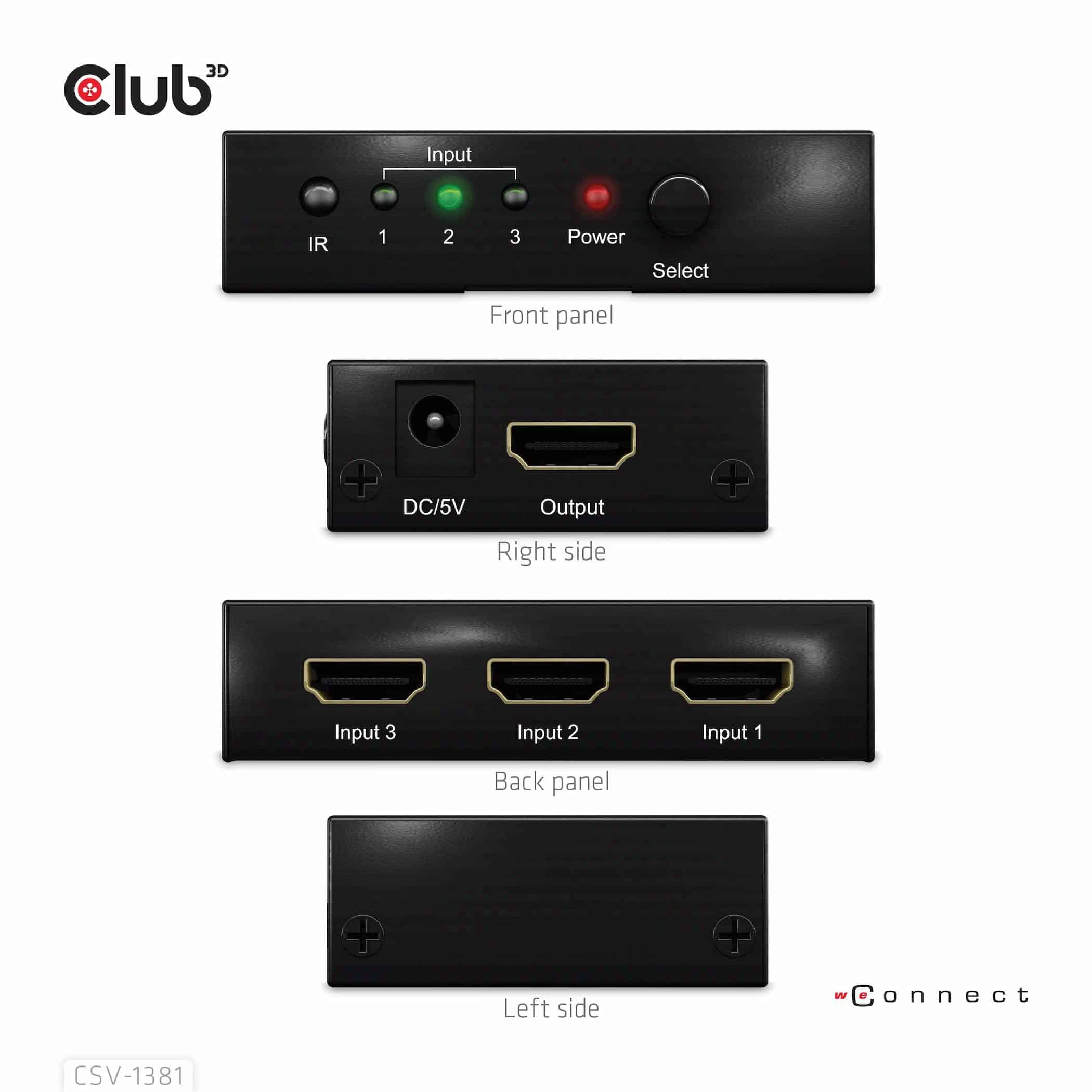 CLUB3D 3 to 1 HDMI 8K60Hz/4K120Hz Switch - Afbeelding 4