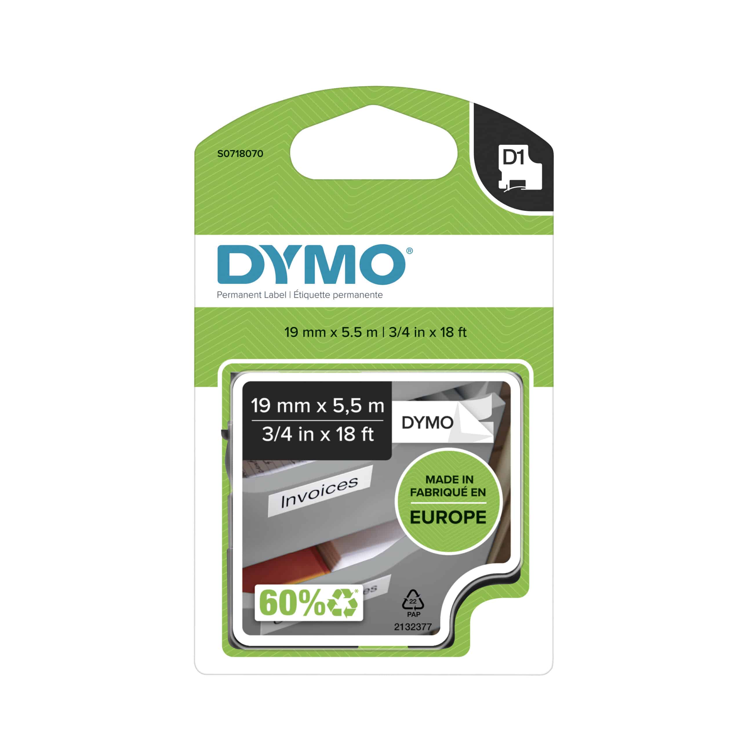 DYMO originele D1 Duurzame polyester labels | Zwarte Tekst op Wit Label | 12 mm x 5,5 m | zelfklevende etiketten voor de LabelManager labelprinter | gemaakt in Europa