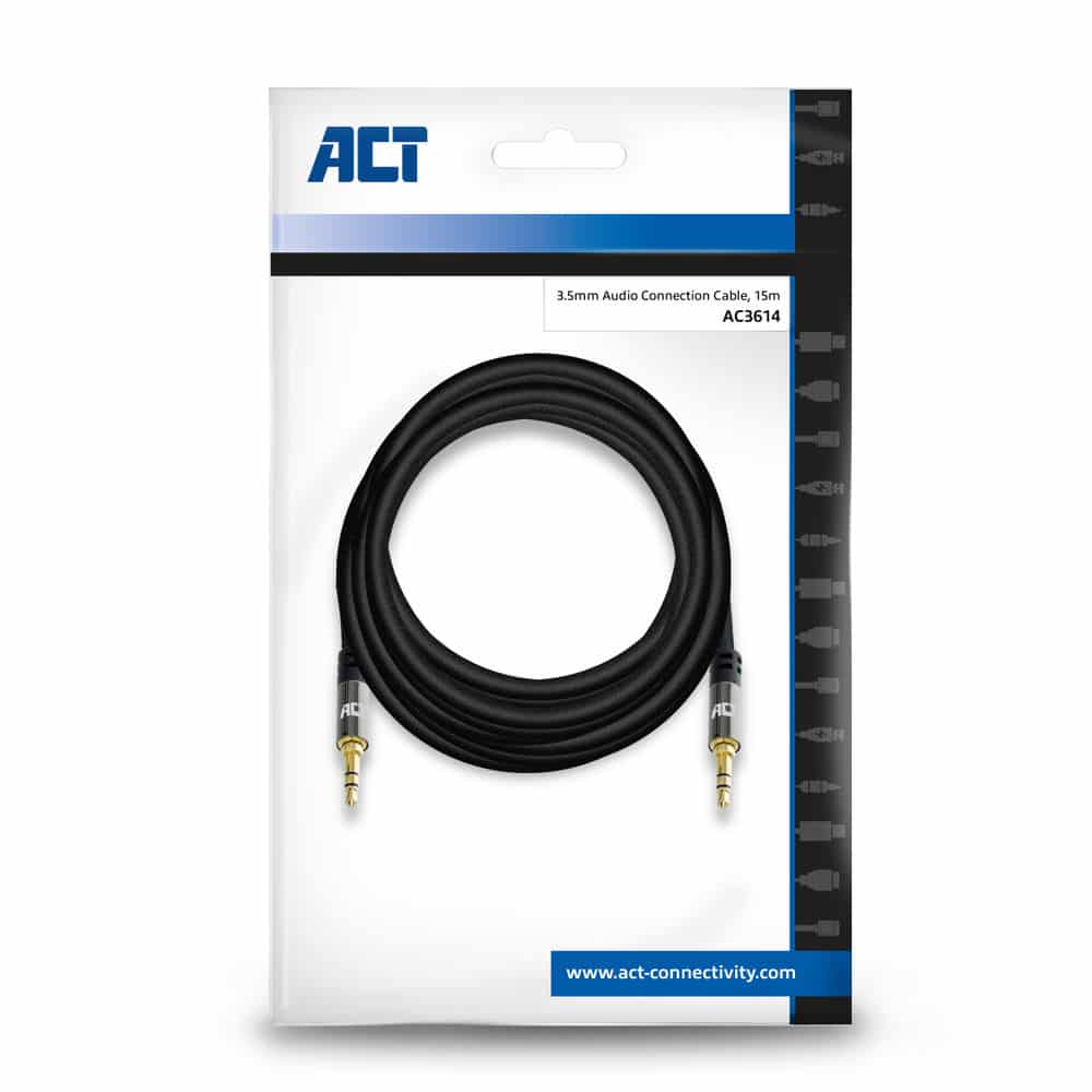 ACT 15 meter High Quality audio aansluitkabel 3,5 mm stereo jack male - male - Afbeelding 2