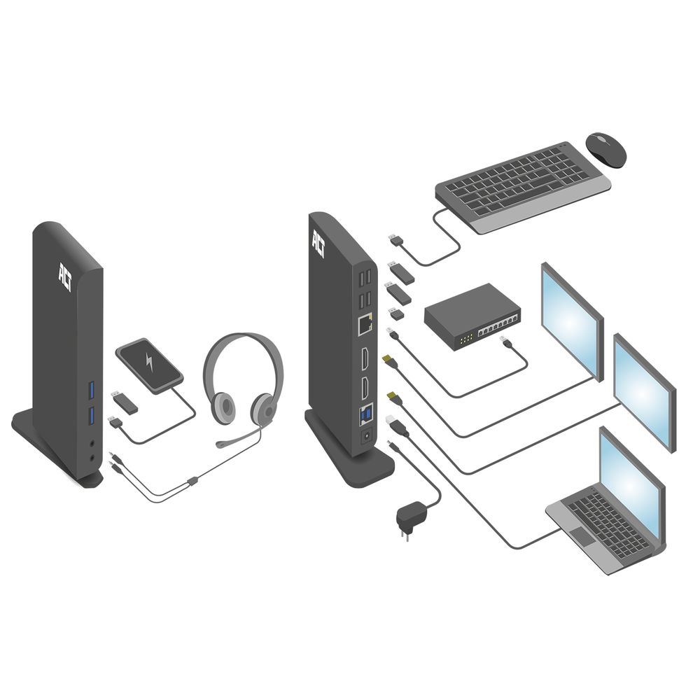 ACT Universeel USB-C of USB-A Dockingstation, voor 2 HDMI monitoren, DisplayLink - Afbeelding 2