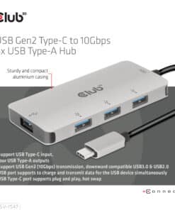 CLUB3D 4-Port USB-A Hub for USB-C – 10Gbps Fast Transfer - Afbeelding 5