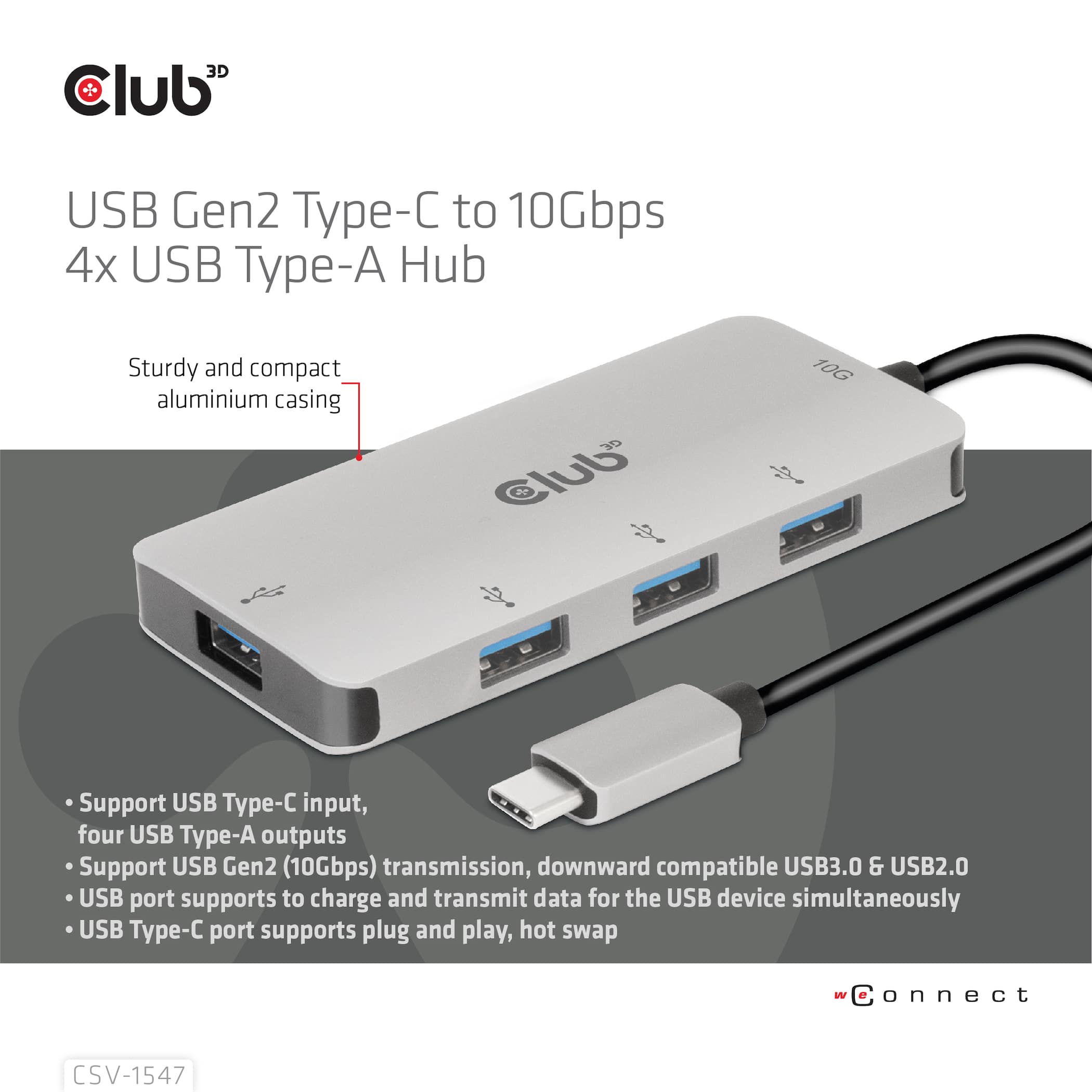 CLUB3D 4-Port USB-A Hub for USB-C – 10Gbps Fast Transfer - Afbeelding 5