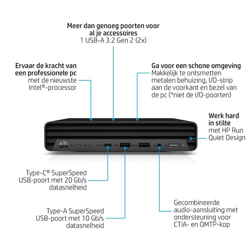 HP Elite 800 DM G9 i7-14700 16GB DDR5 512GB M.2 SSD ValueW11 Pro1Yr Warranty|3Yr Service Extension NBD Onsite1Yr Wolf Pro Security QWERTZ - Afbeelding 4
