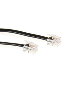 ACT Zwarte 10 meter platte telefoonkabel met RJ11 connectoren