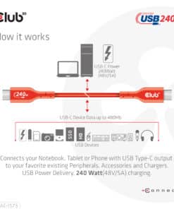 CLUB3D USB2 Type-C Bi-Directional Cable, Data 480Mb,PD 240W(48V/5A) EPR M/M 2m USB IF GECERTIFICEERD - Afbeelding 7