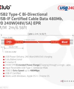 CLUB3D USB2 Type-C Bi-Directional Cable, Data 480Mb,PD 240W(48V/5A) EPR M/M 2m USB IF GECERTIFICEERD - Afbeelding 6