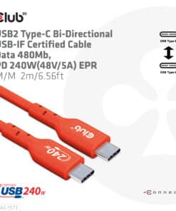 CLUB3D USB2 Type-C Bi-Directional Cable, Data 480Mb,PD 240W(48V/5A) EPR M/M 2m USB IF GECERTIFICEERD - Afbeelding 5