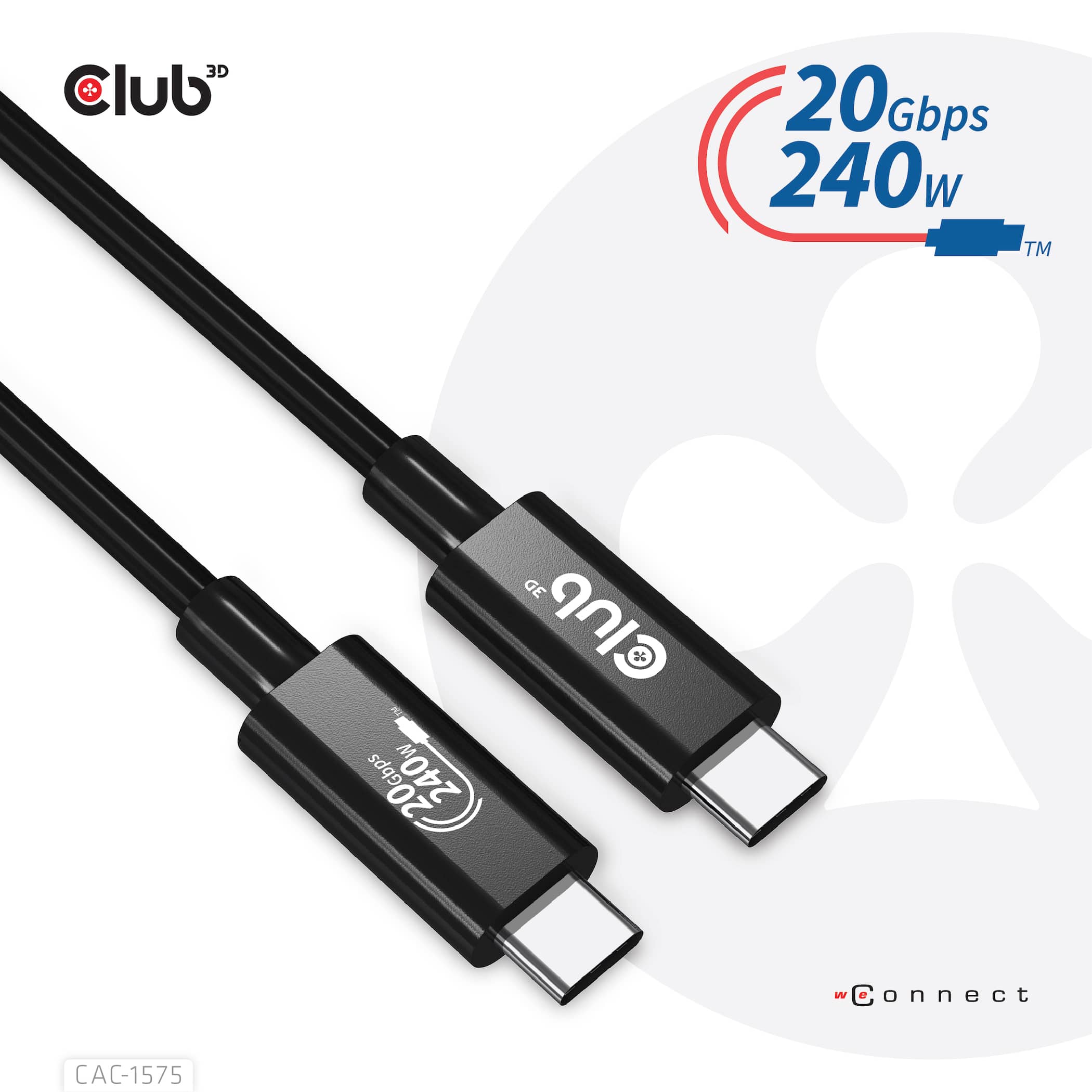 CLUB3D USB4 Gen2x2 Type-C Bi-Directional Cable 4K60Hz, Data 20Gbps, PD 240W(48V/5A) EPR M/M 2m USB IF GECERTIFCIEERD - Afbeelding 7