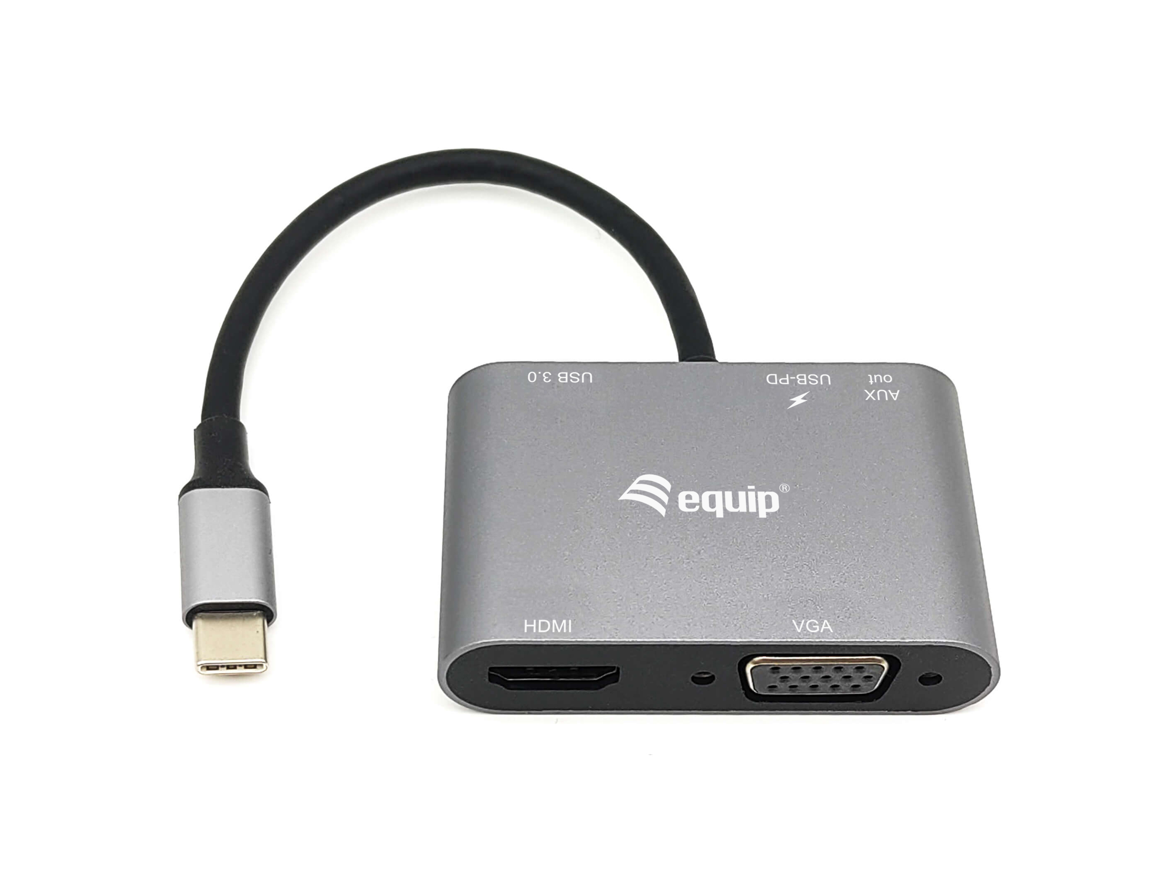 Equip USB-C 5 in 1 multifunctionele adapter, HDMI, VGA (HD15), PD 100W, USB3.0, AUX