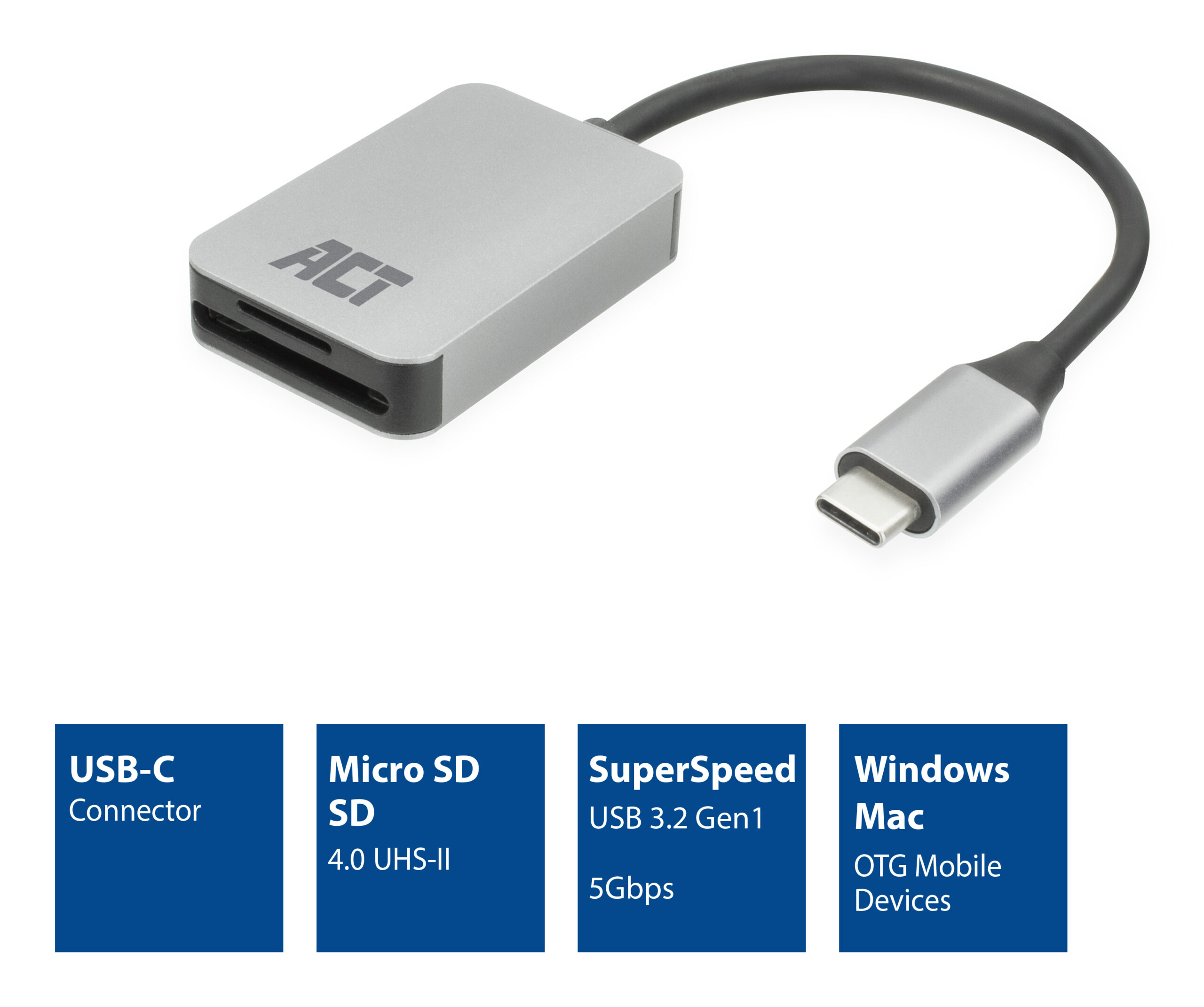 ACT USB-C kaartlezer voor SD en micro SD, SD 4.0 UHS-II - Afbeelding 2