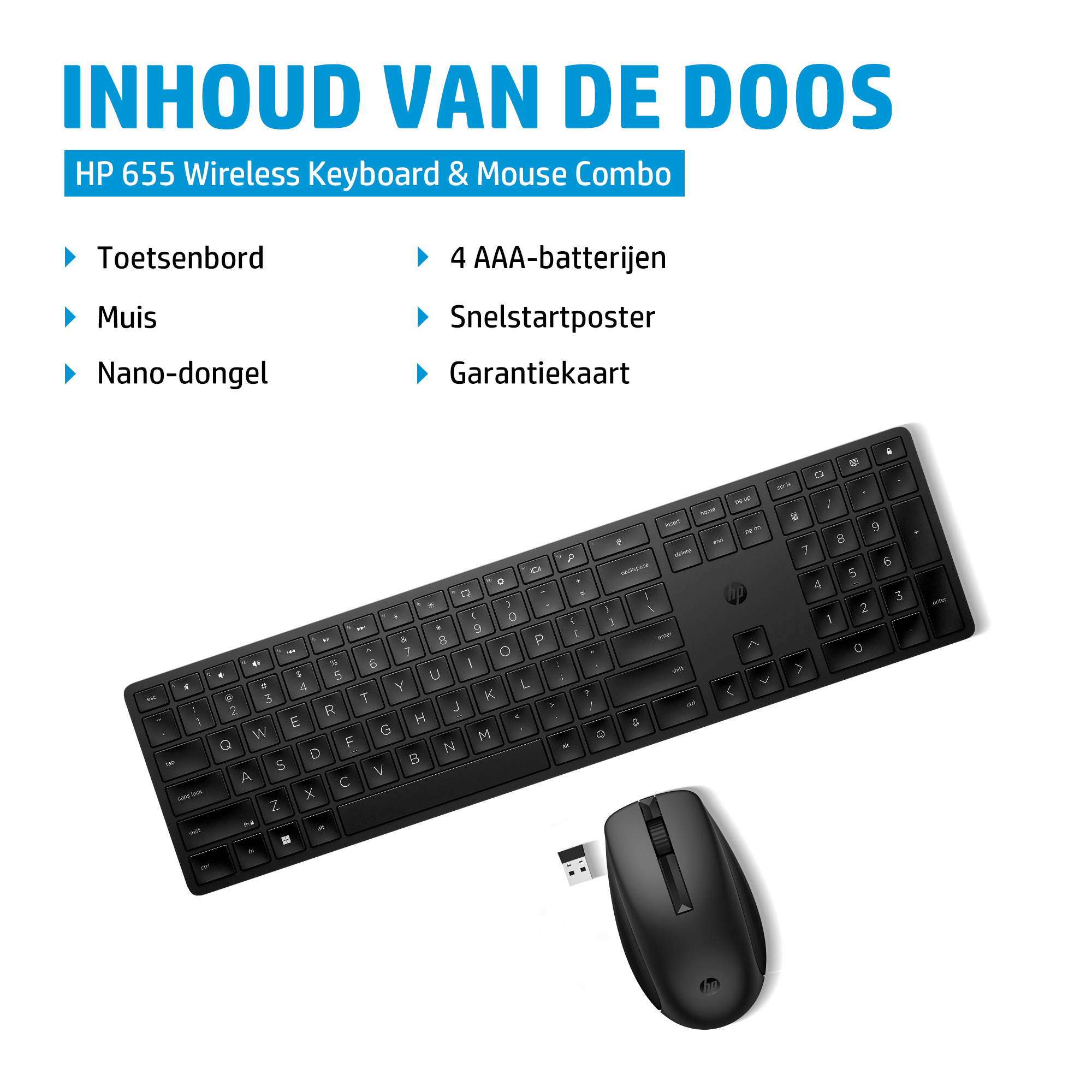 HP 655 draadloze toetsenbord- en muiscombinatie (zwart 10) - Afbeelding 3