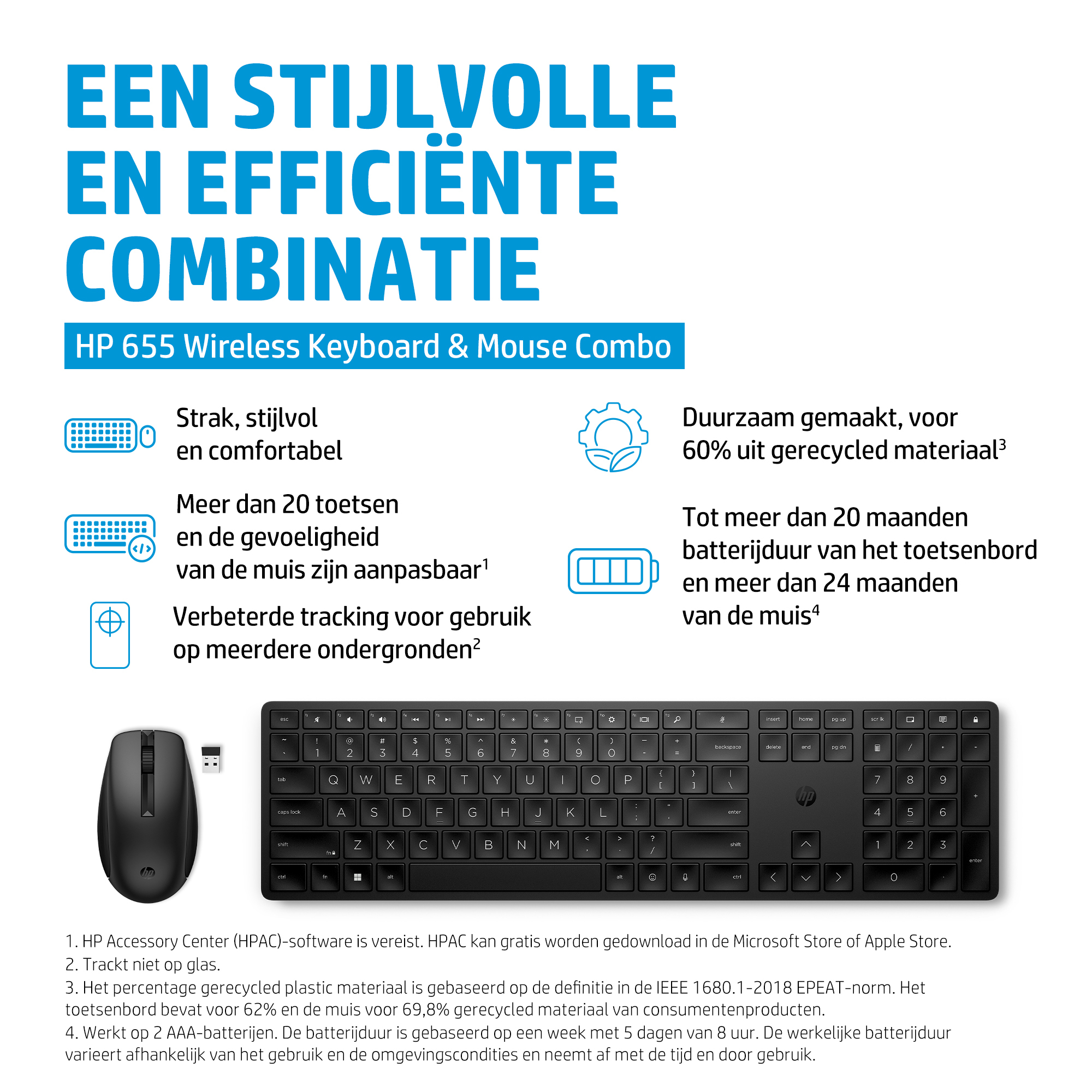 HP 655 draadloze toetsenbord- en muiscombinatie (zwart 10) - Afbeelding 4