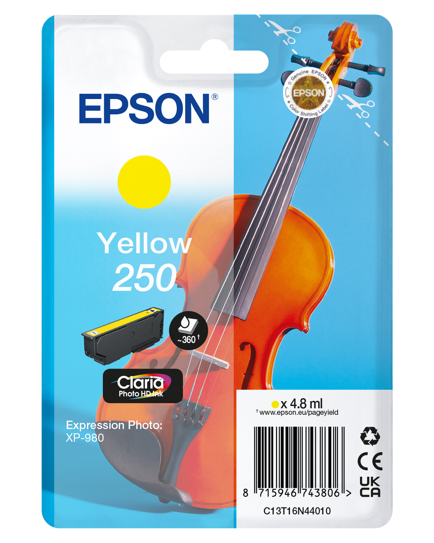 Epson 250 Violin Claria Photo HD inktcartridge 1 stuk(s) Origineel Geel