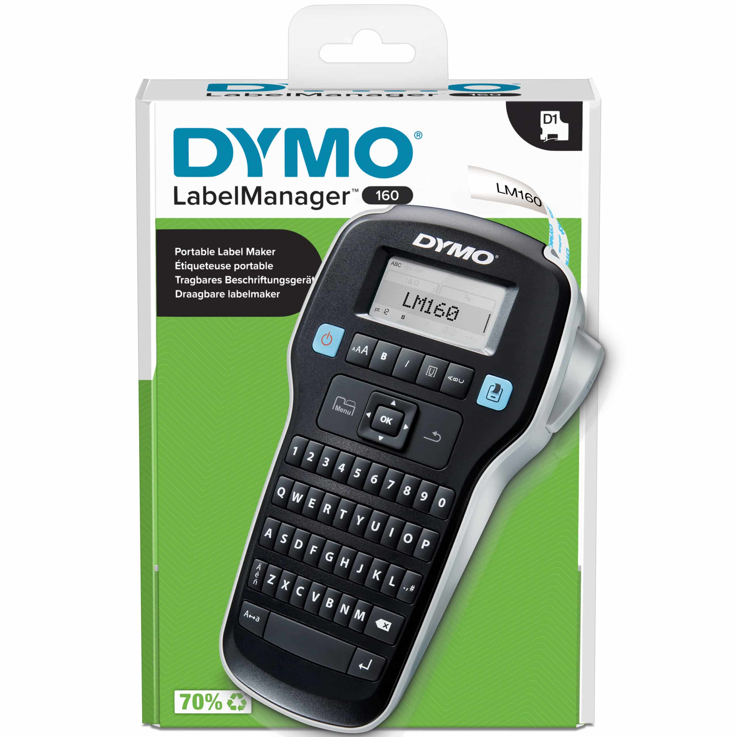 DYMO LabelManager 160-labelmaker | Draagbare labelprinter met QWERTY-toetsenbord | Inclusief zwart-wit D1-etiketten (12 mm) | Voor thuis en op kantoor - Afbeelding 2