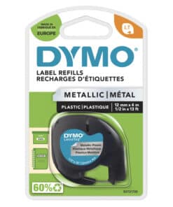 DYMO originele LetraTag metallic labels | Zwarte afdrukken op metallic zilver etiketten | 12 mm x 4 mm | Zelfklevende multifunctionele labels voor LetraTag labelprinters