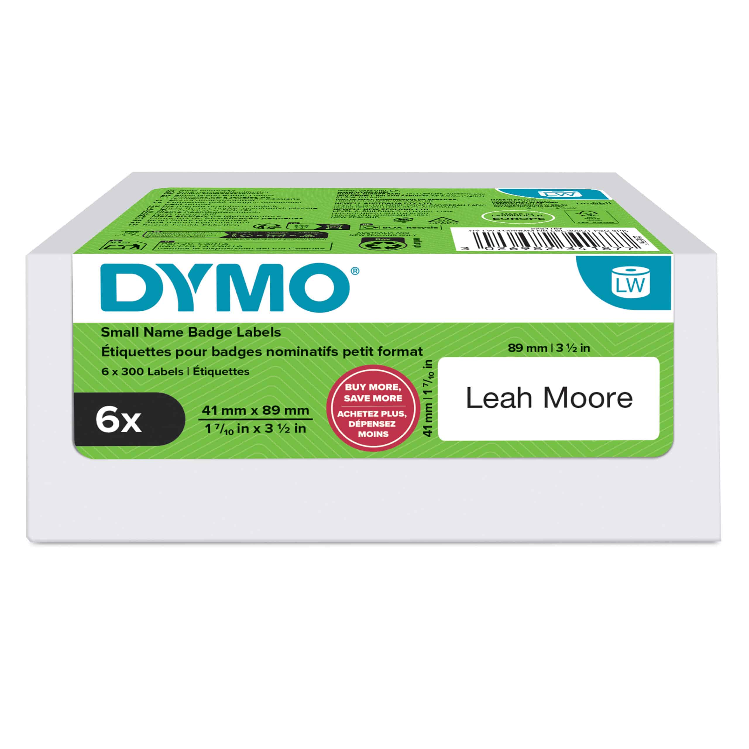 DYMO originele LabelWriter kleine naambadgelabels | 41 mm x 89 mm | Zelfklevend | 6 met elk 300 labels (1.800 zelfklevende etiketten) | voor de LabelWriter labelprinters | Gemaakt in Europa - Afbeelding 8