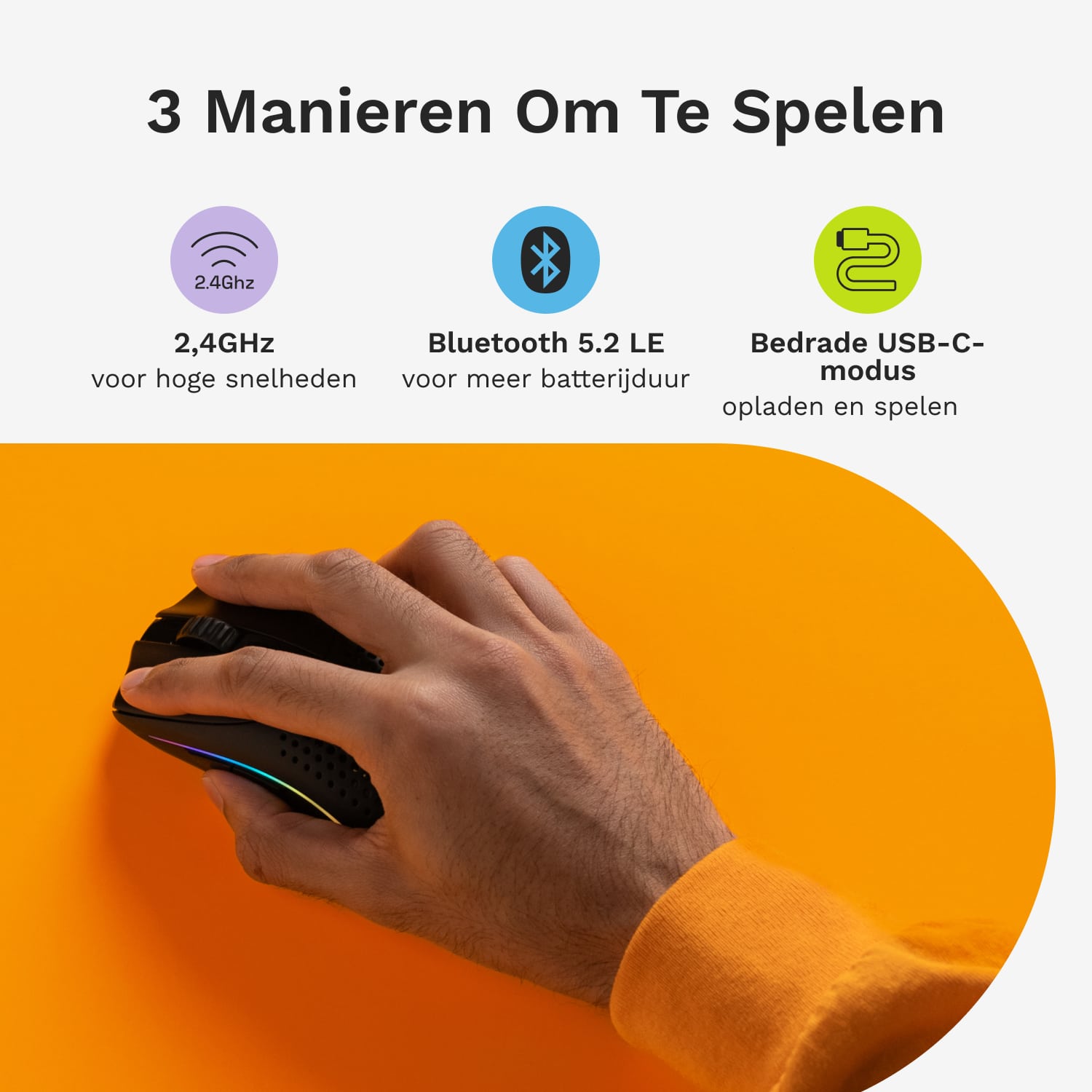 Glorious Gaming Model O 2 Mini Wireless muis Gamen Rechtshandig RF-draadloos + Bluetooth Optisch 26000 DPI - Afbeelding 4