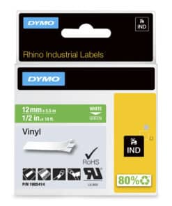 DYMO Rhino industriële Vinyl Labels | 12 mm x 5,5 m | witte afdruk op groen | zelfklevende labels voor Rhino & LabelManager labelprinters