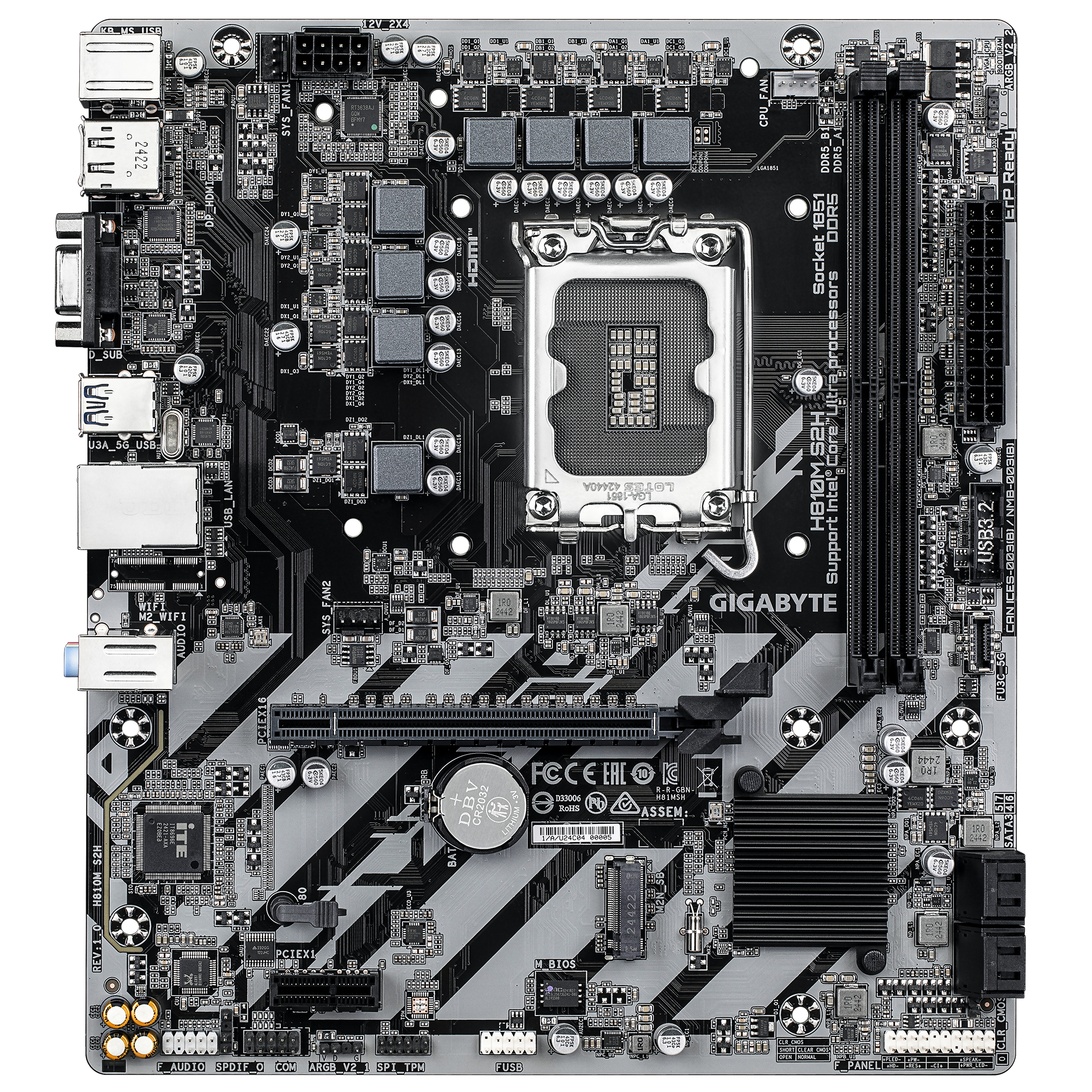 GIGABYTE H810M S2H moederbord Intel H810 LGA 1851 (Socket V1) micro ATX - Afbeelding 2