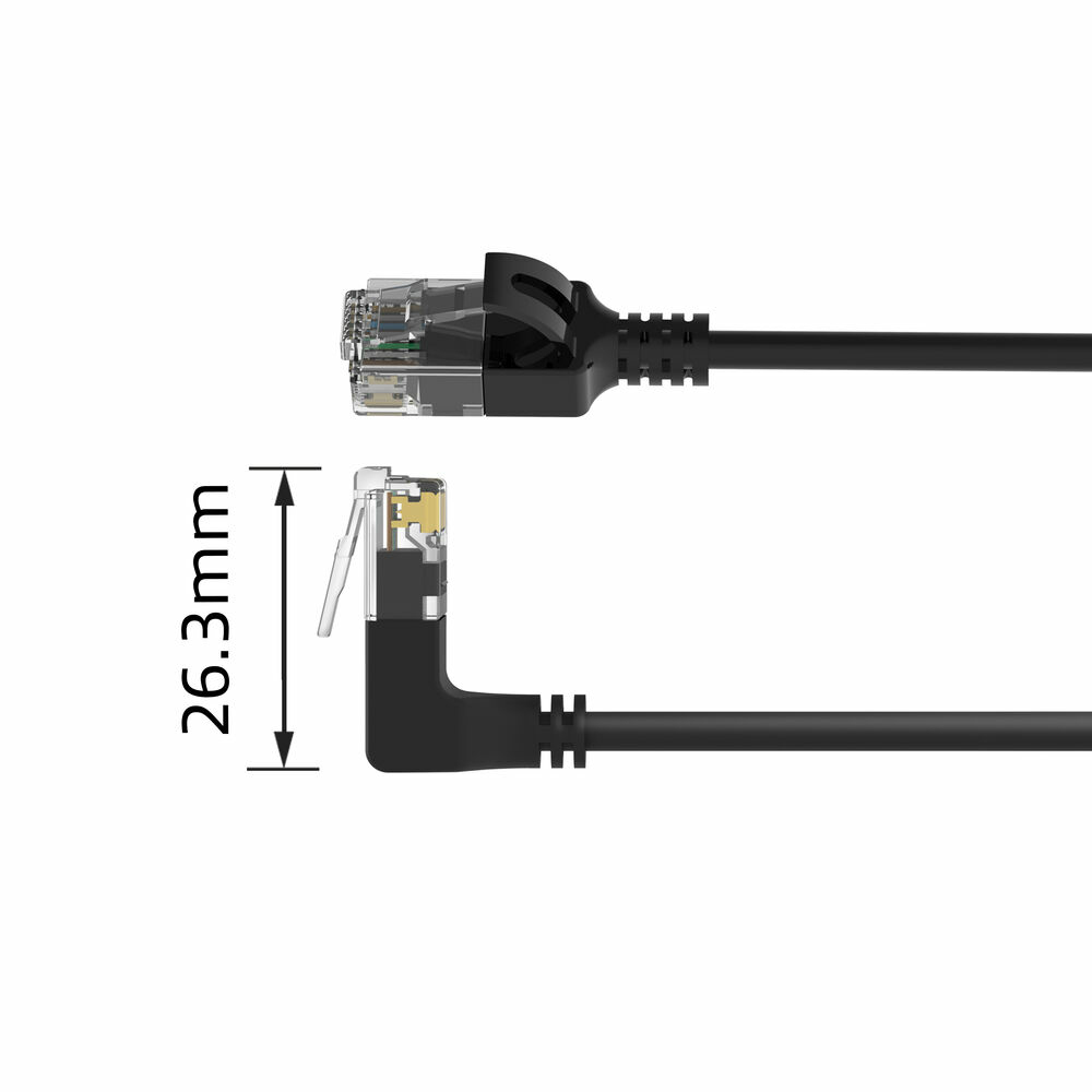 ACT Zwarte 1 meter U/UTP CAT6A LSZH slimline patchkabel met RJ45 connectoren, recht naar 90° haaks boven - Afbeelding 3