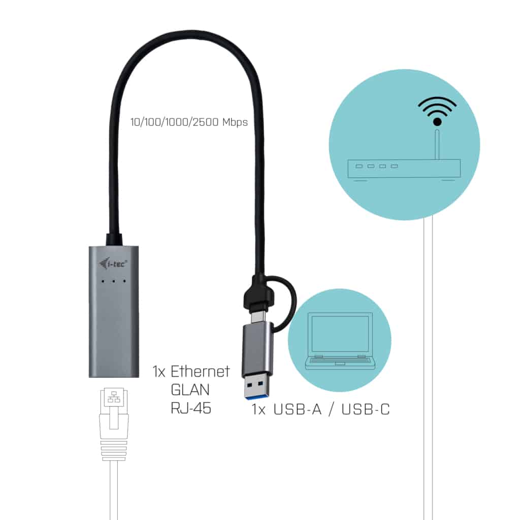 i-tec Metal USB-C/USB-A 2.5Gbps Ethernet Adapter - Afbeelding 3