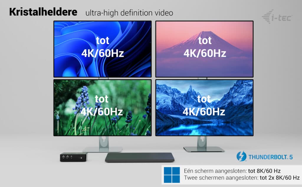i-tec Thunderbolt5 Quattro Display Docking Station, 5x USB, 2.5 GLAN + Power Delivery 140W - Afbeelding 3