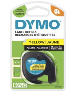 DYMO LetraTag originele plastic labels | Zwarte afdruk op gele etiketten | 12 mm x 4 m | Zelfklevende multifunctionele labels voor LetraTag labelprinters | gemaakt in Europa