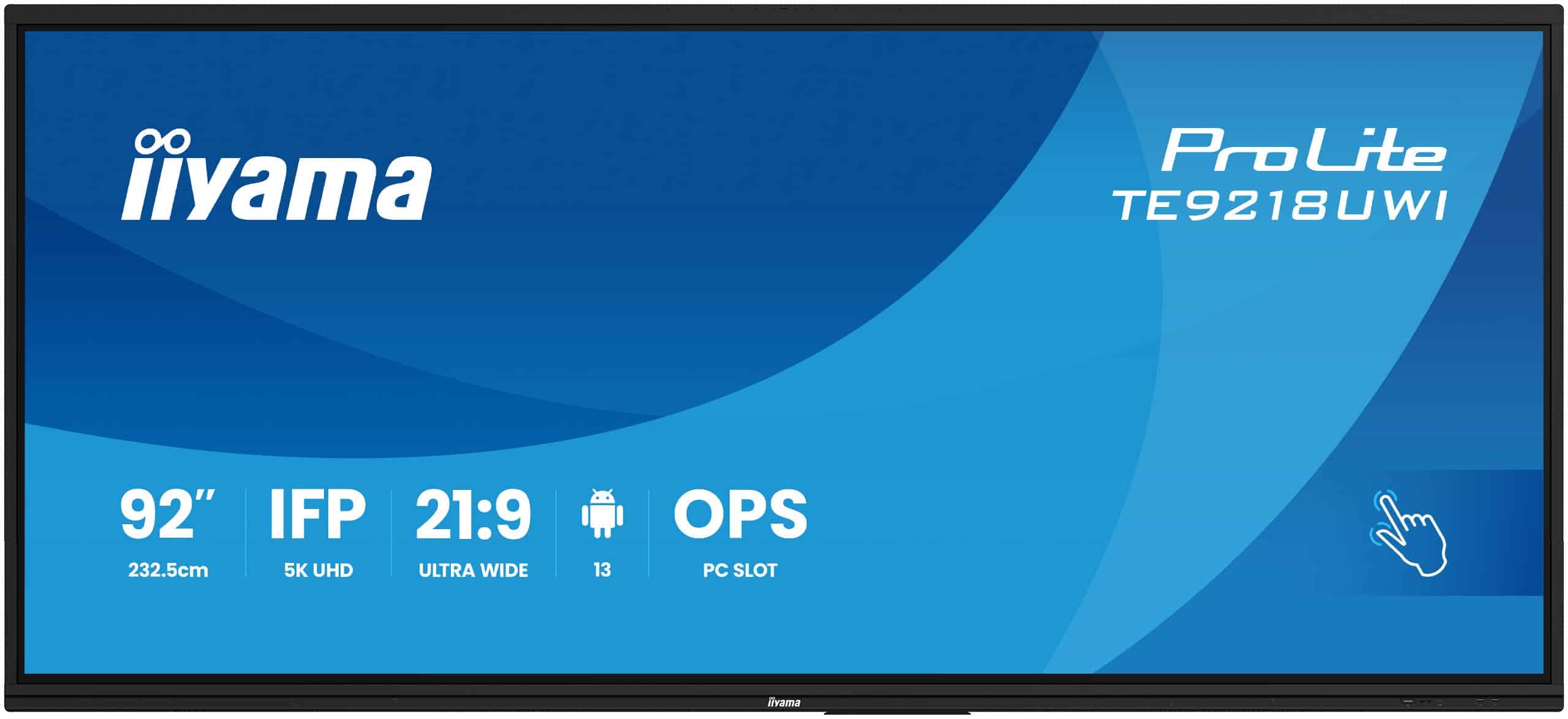 iiyama TE9218UWI-B1AG beeldkrant Kiosk-ontwerp 2,32 m (91.5") LED Wifi 500 cd/m² 5K Ultra HD Zwart Touchscreen Type processor Android 16/7