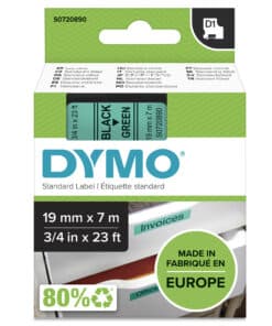 DYMO originele D1 labels | Zwarte Tekst op Groen Label | 19 mm x 7 m | zelfklevende etiketten voor de LabelManager labelprinter | gemaakt in Europa