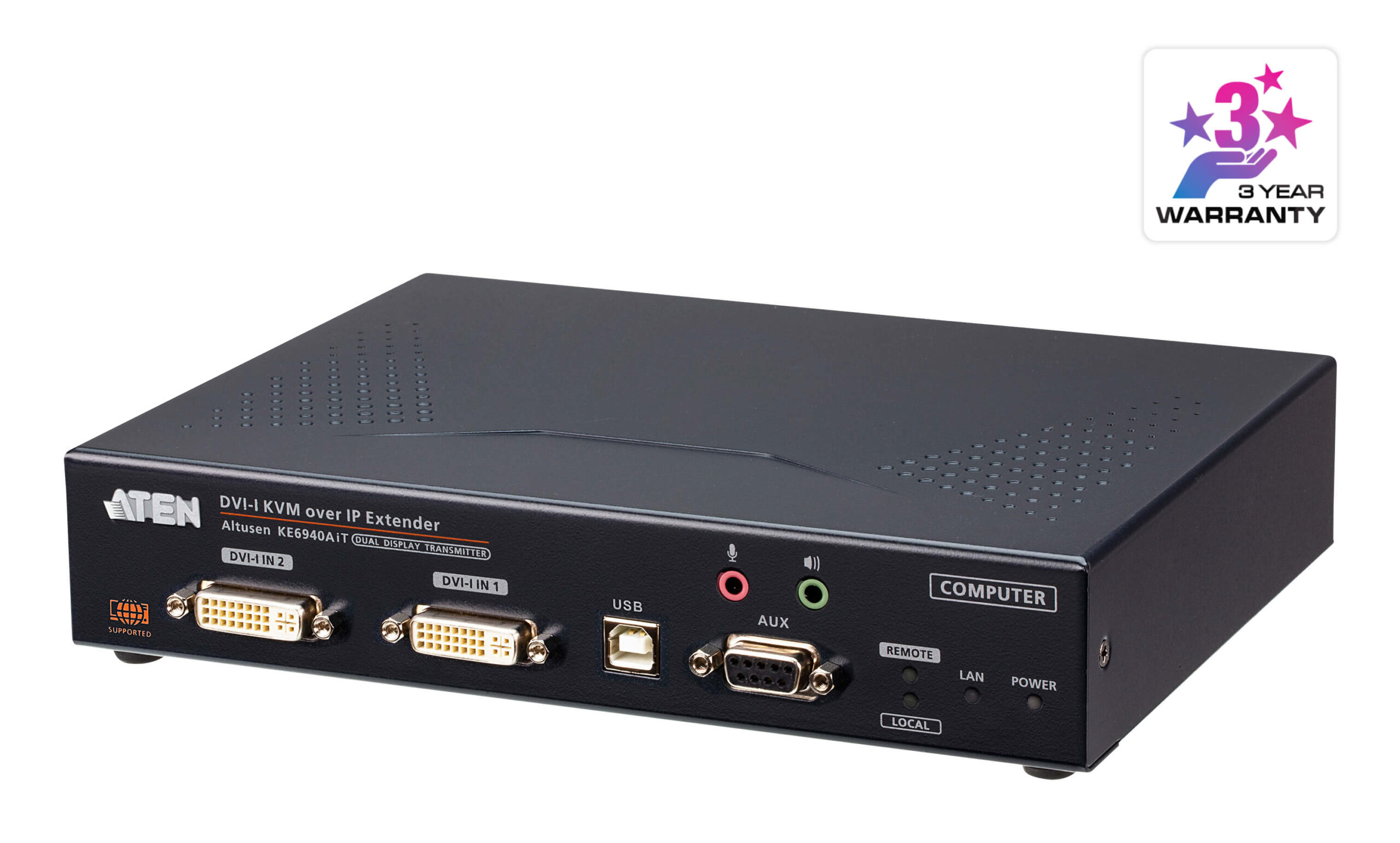 ATEN DVI-I KVM met tweevoudige weergave via IP-zender met internettoegang
