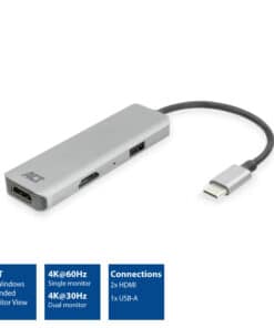 ACT USB-C 4K multiport adapter voor 2 HDMI schermen, USB-A datapoort - Afbeelding 2