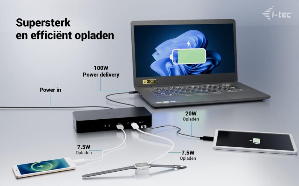 i-tec Universal Intelligent Dual Display Docking Station + Power Delivery 100W - Afbeelding 5