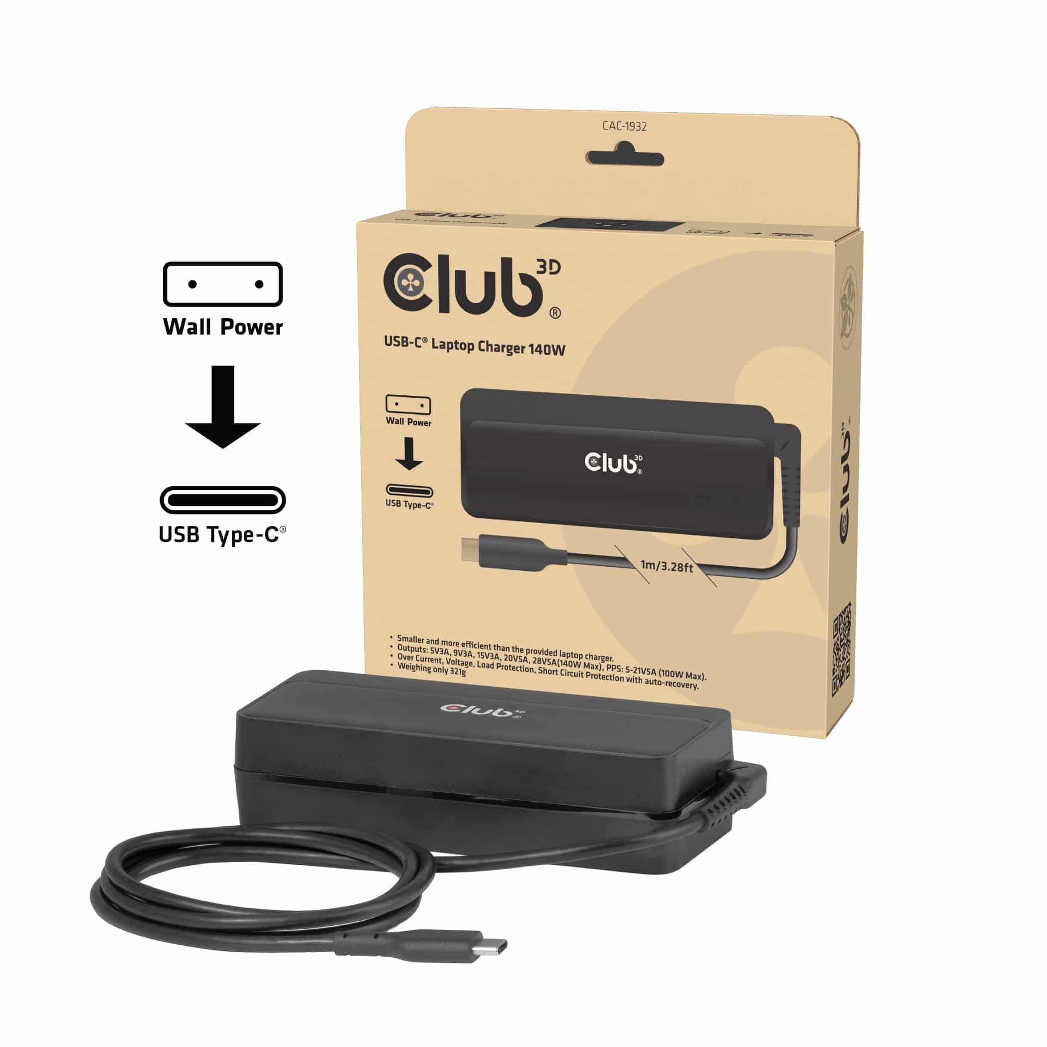 CLUB3D USB-C-laptoplader 140 W