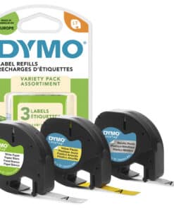 DYMO originele LetraTag label startpakket met papieren, plastic en metaalachtige etiketten | 12 mm x 4 m op rol | zelfklevend | 3 rollen | voor LetraTag labelprinters