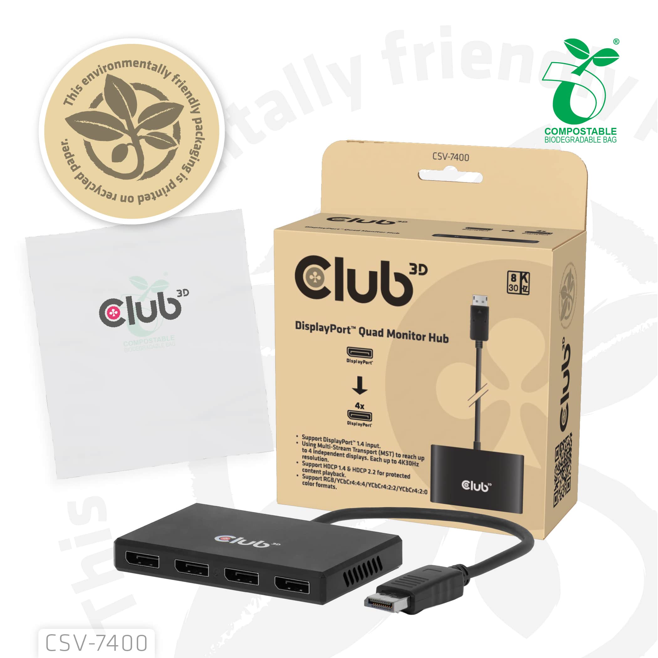 CLUB3D Quad DisplayPort Hub – 4 x 4K Resolution @ 30Hz, MST Support - Afbeelding 8