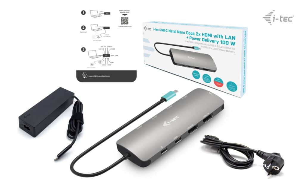 i-tec Metal USB-C Nano 2x Display Docking Station with PD 100 W + Charger 100W - Afbeelding 5