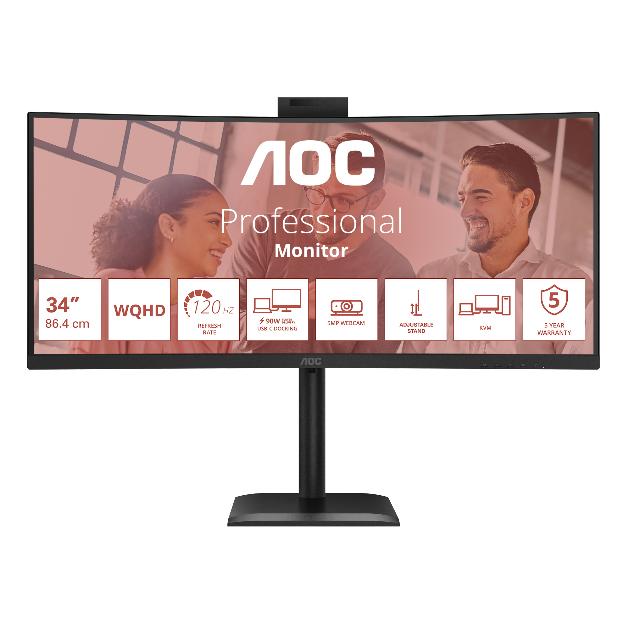 AOC CU34E4CW/75 computer monitor 86,4 cm (34") 3440 x 1440 Pixels Zwart - Afbeelding 2