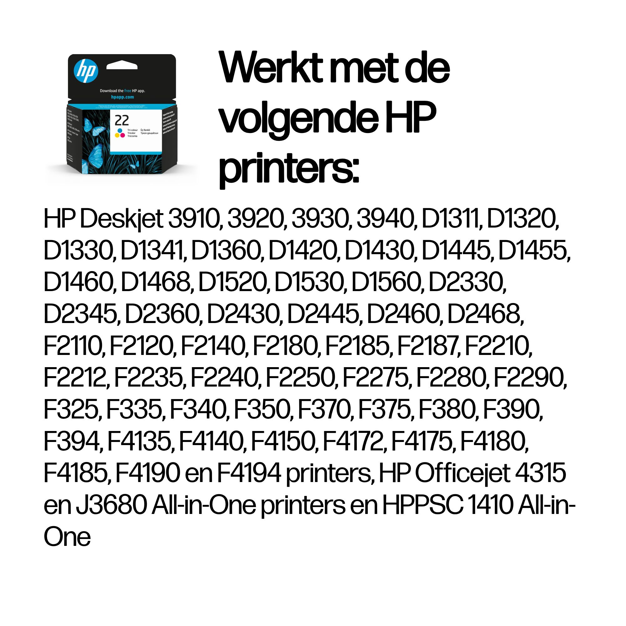 HP 22 originele drie-kleuren inktcartridge