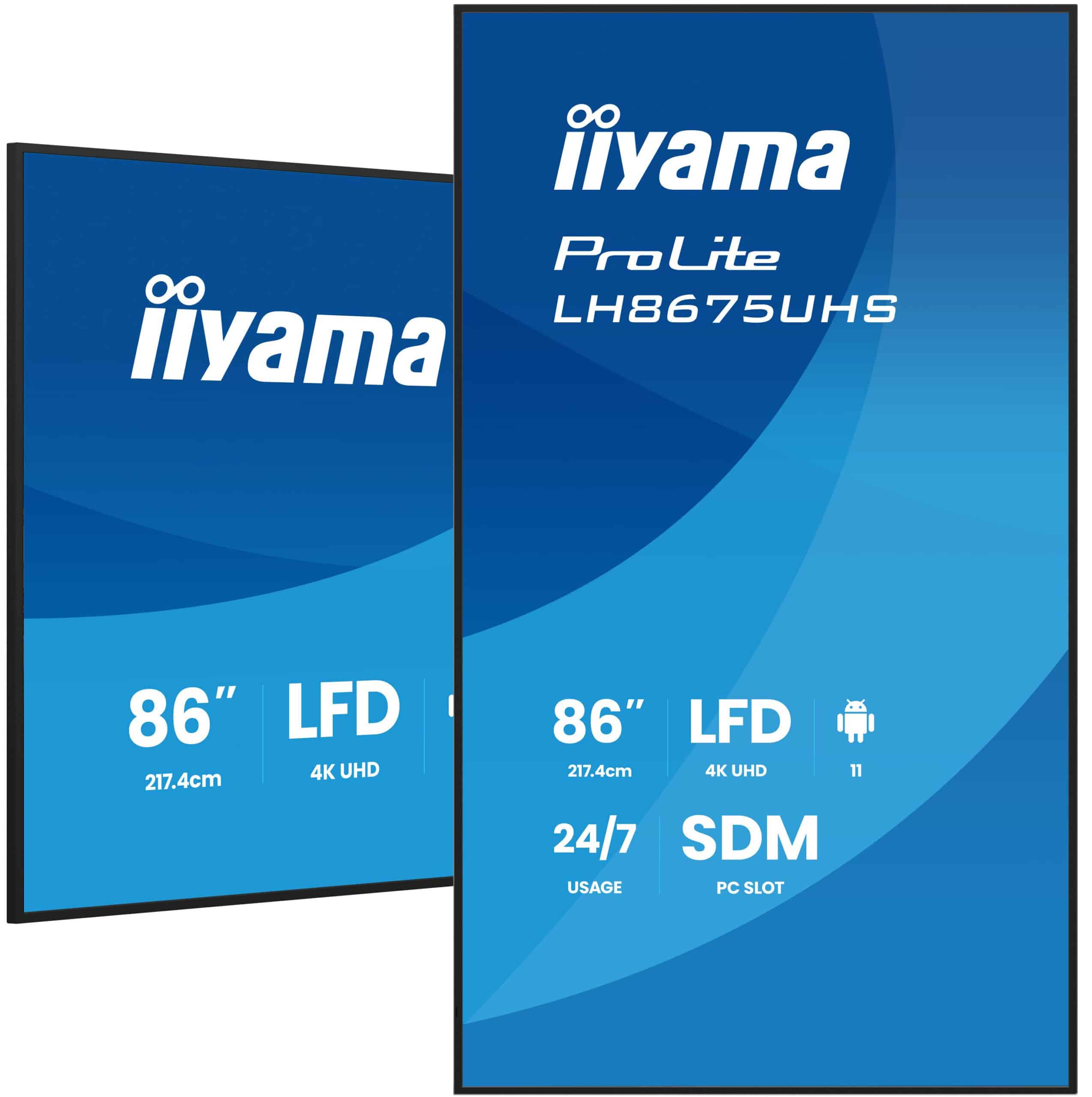 iiyama LH8675UHS-B2AG beeldkrant Digitale signage flatscreen 2,17 m (85.6") LCD Wifi 500 cd/m² 4K Ultra HD Zwart Type processor Android 11 24/7