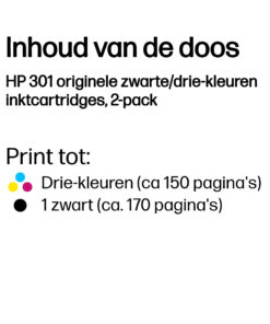 HP 301 originele zwarte/drie-kleuren inktcartridges, 2-pack - Afbeelding 2