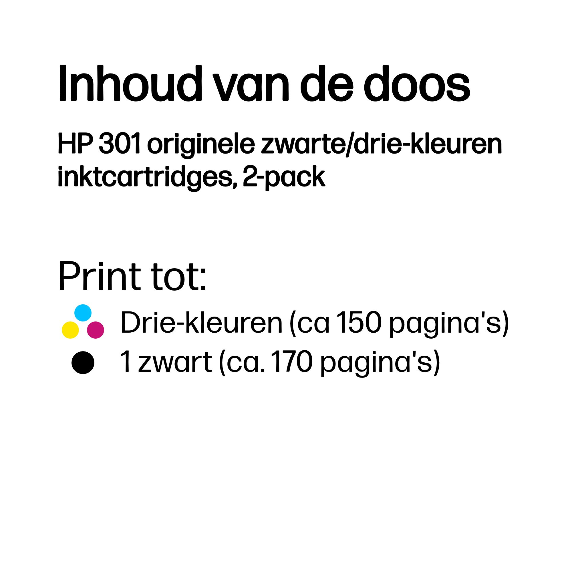 HP 301 originele zwarte/drie-kleuren inktcartridges, 2-pack - Afbeelding 2