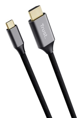 Trust USB-C naar HDMI Kabel 2 m - USB-C naar HDMI kabel – 2 meter – Voor beeldweergave – Zwart/Zilver
